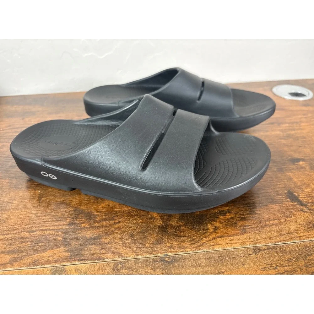 OOFOS OOahh Black Recovery Slide Sandals Mens 8 Womens 10 EU 41 Comfort Shoes